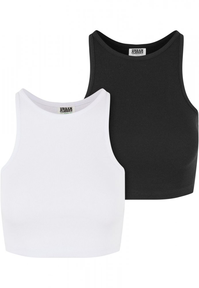 Ladies Organic Cropped Rib Top 2-Pack - white+black XS