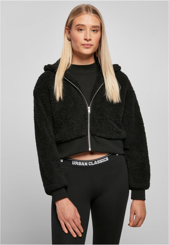 Ladies Short Oversized Sherpa Jacket - black L