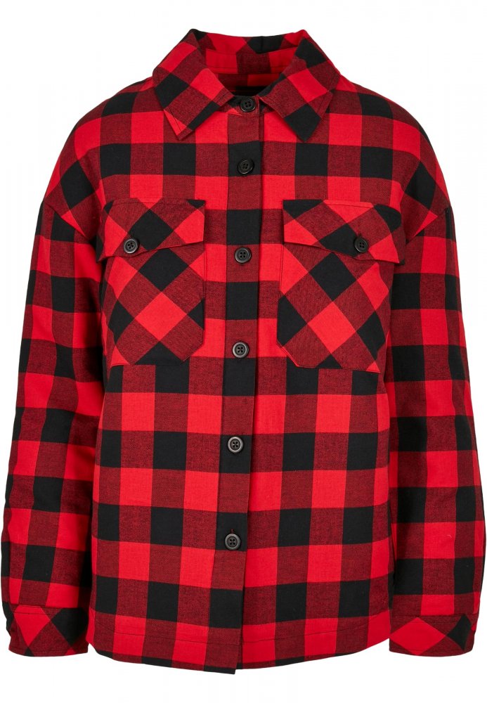Ladies Flanell Padded Overshirt - black/red 5XL