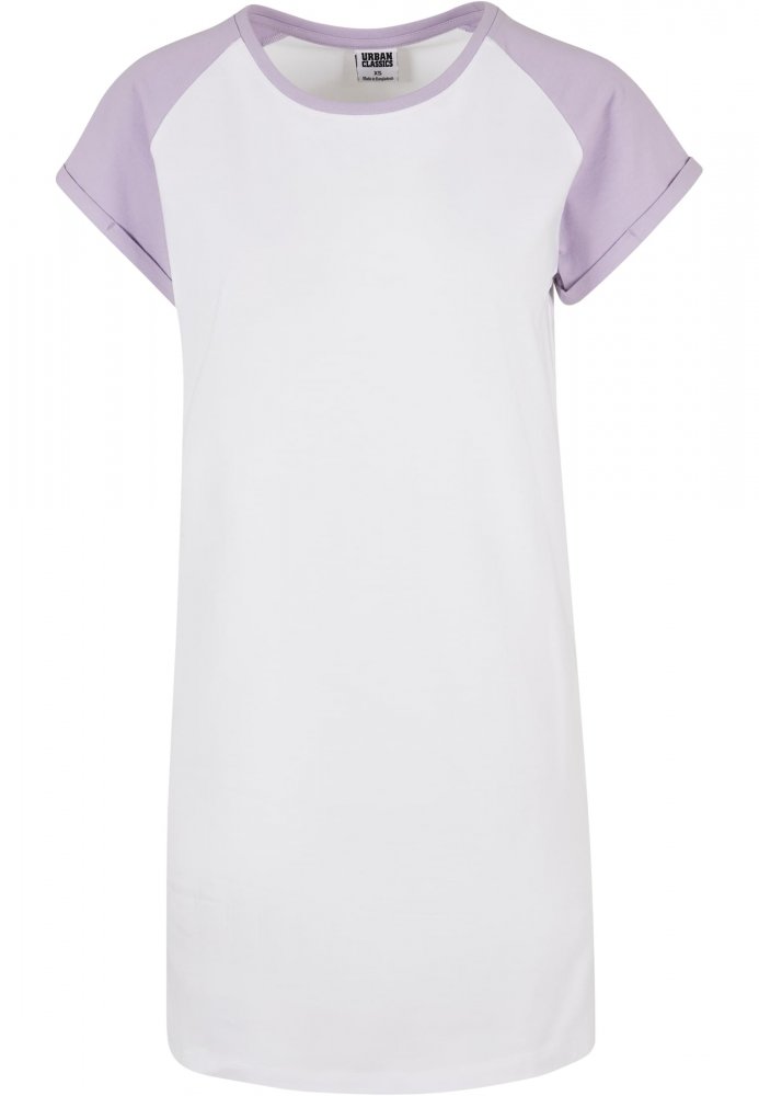 Ladies Contrast Raglan Tee Dress - white/lilac 3XL