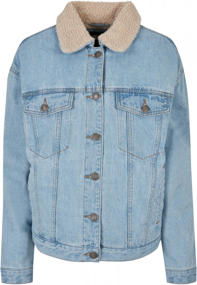 Ladies Oversized Sherpa Denim Jacket - clearblue bleached L
