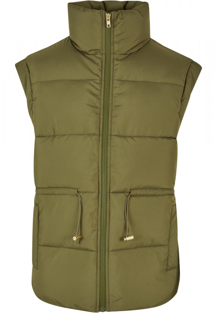 Ladies Waisted Puffer Vest - olive XS
