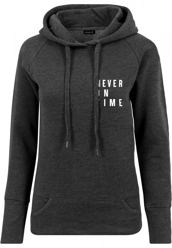 Ladies Never On Time Hoody - charcoal M