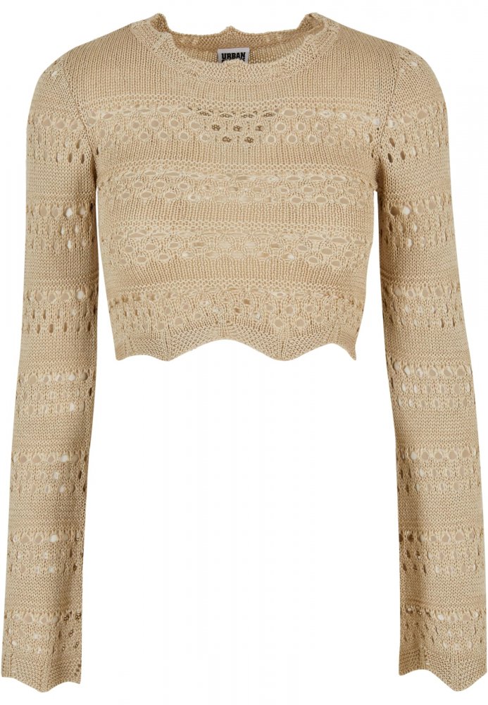Ladies Cropped Crochet Knit Sweater - softseagrass S