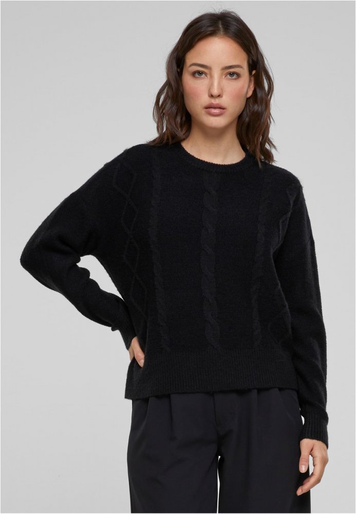 Ladies Cabel Knit Sweater - black L