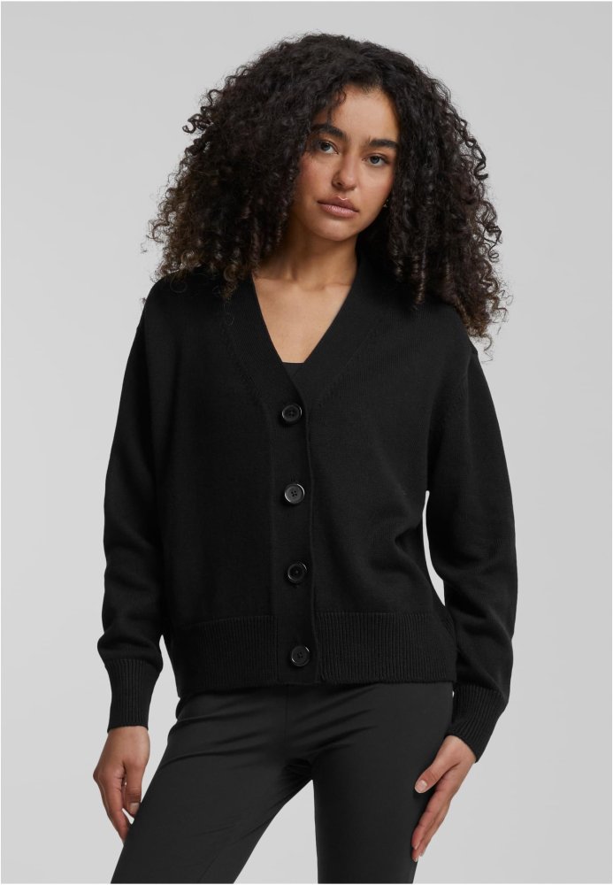 Ladies Rib Cardigan - black 3XL