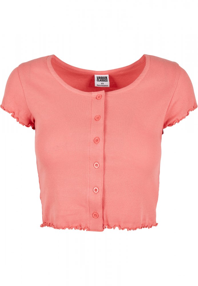 Ladies Cropped Button Up Rib Tee - palepink XS