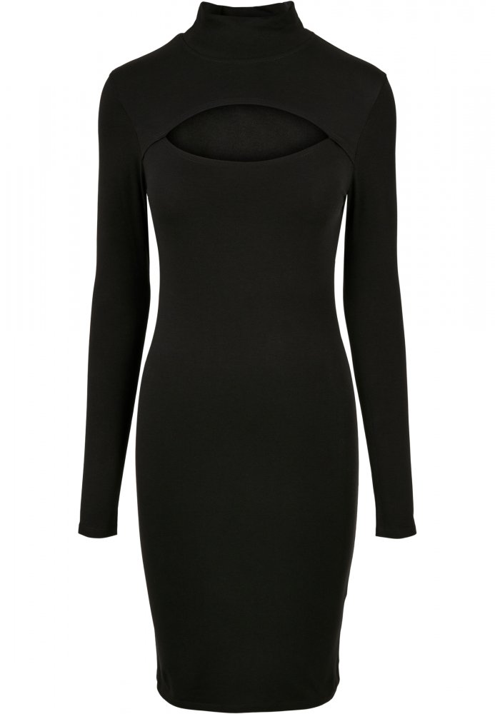 Ladies Stretch Jersey Cut-Out Turtleneck Dress - black XS