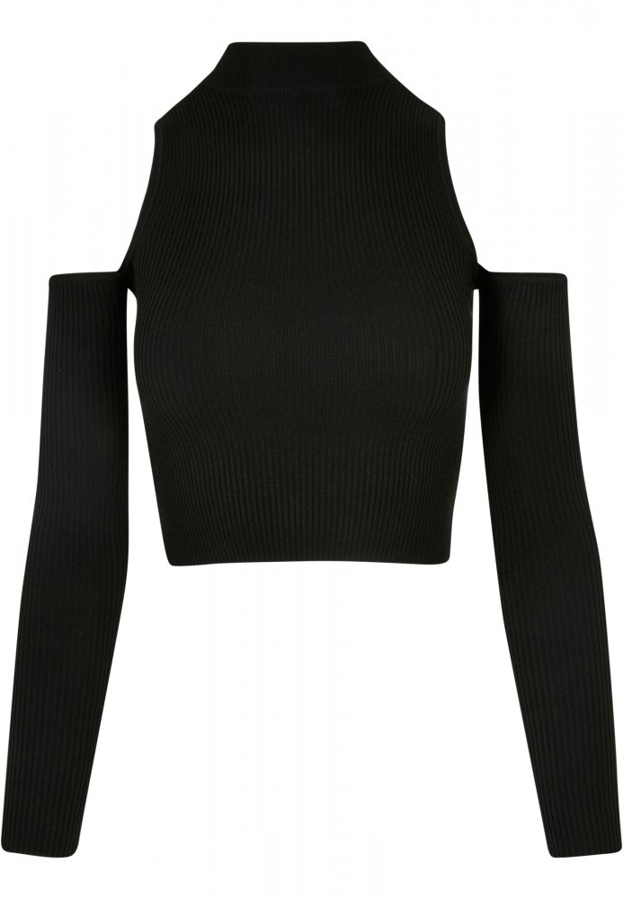 Ladies Rib Knit Cut Out Sleeve Longsleeve - black 5XL