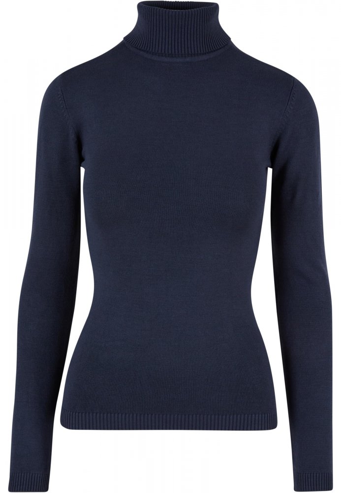 Ladies Knitted Turtleneck Sweater - navy XXL