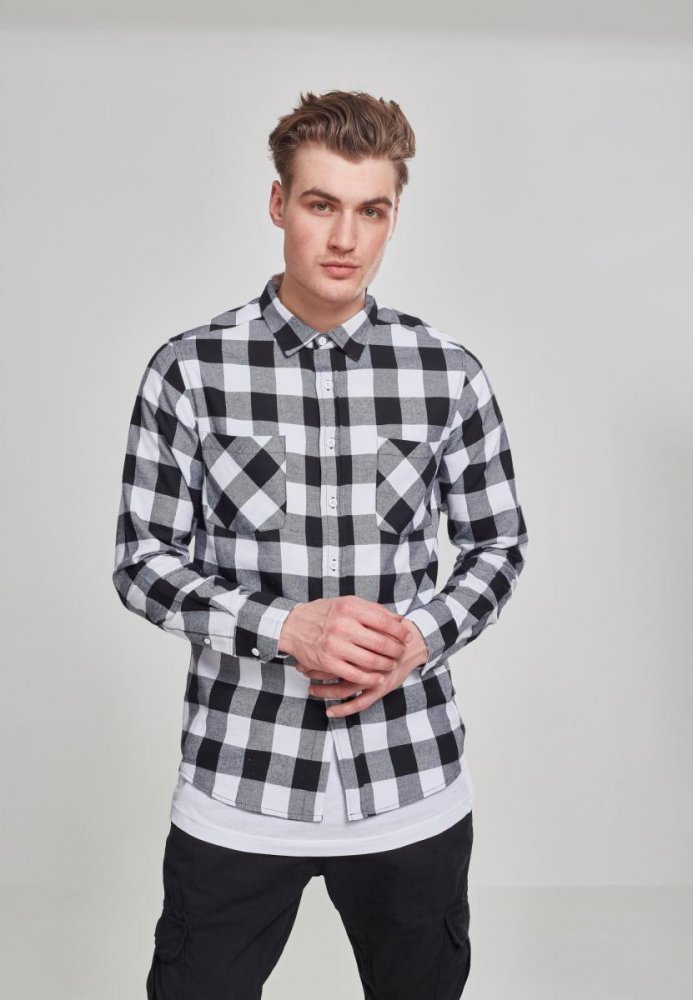 Černo/bílá pánská košile Urban Classics Checked Flanell Shirt XL