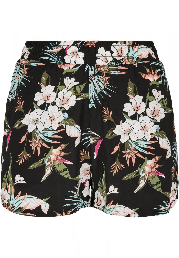 Ladies AOP Viscose Resort Shorts - black tropical XL