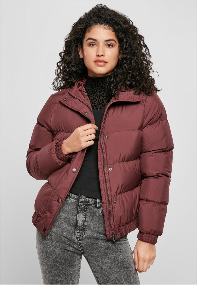 Vínová dámská zimní bunda Urban Classics Ladies Hooded Puffer Jacket M
