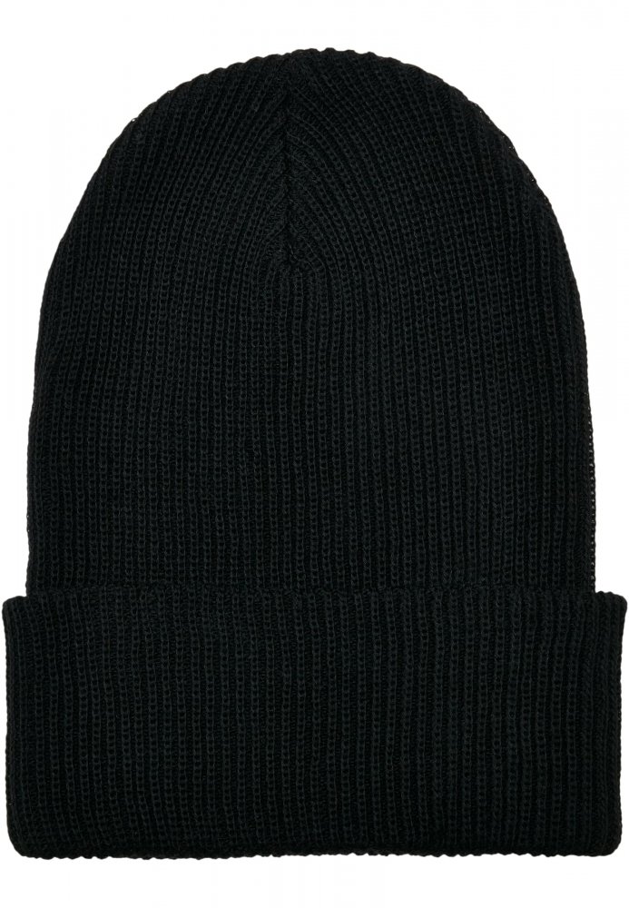 Recycled Yarn Ribbed Knit Beanie - black
