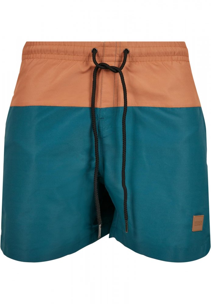 Pánské koupací kraťasy Urban Classics Block Swim Shorts - teal/toffee S