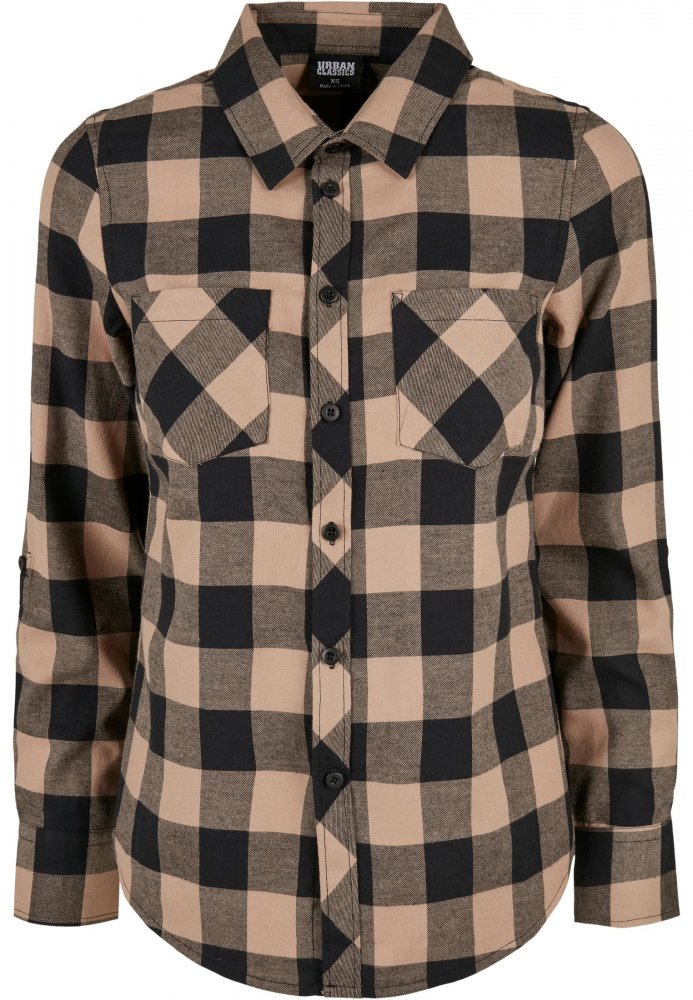 Ladies Turnup Checked Flanell Shirt - black/softtaupe L