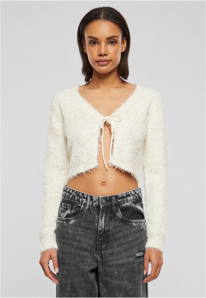Ladies Tied Cropped Feather Cardigan - whitesand L