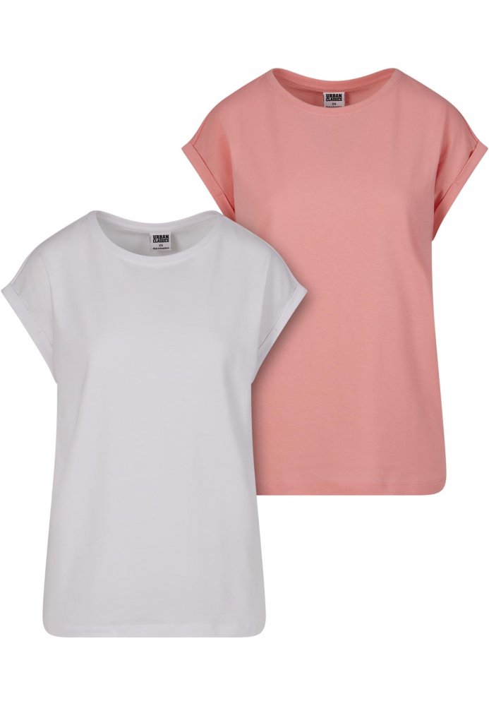 Ladies Extended Shoulder Tee 2-Pack - lemonadepink+white XS