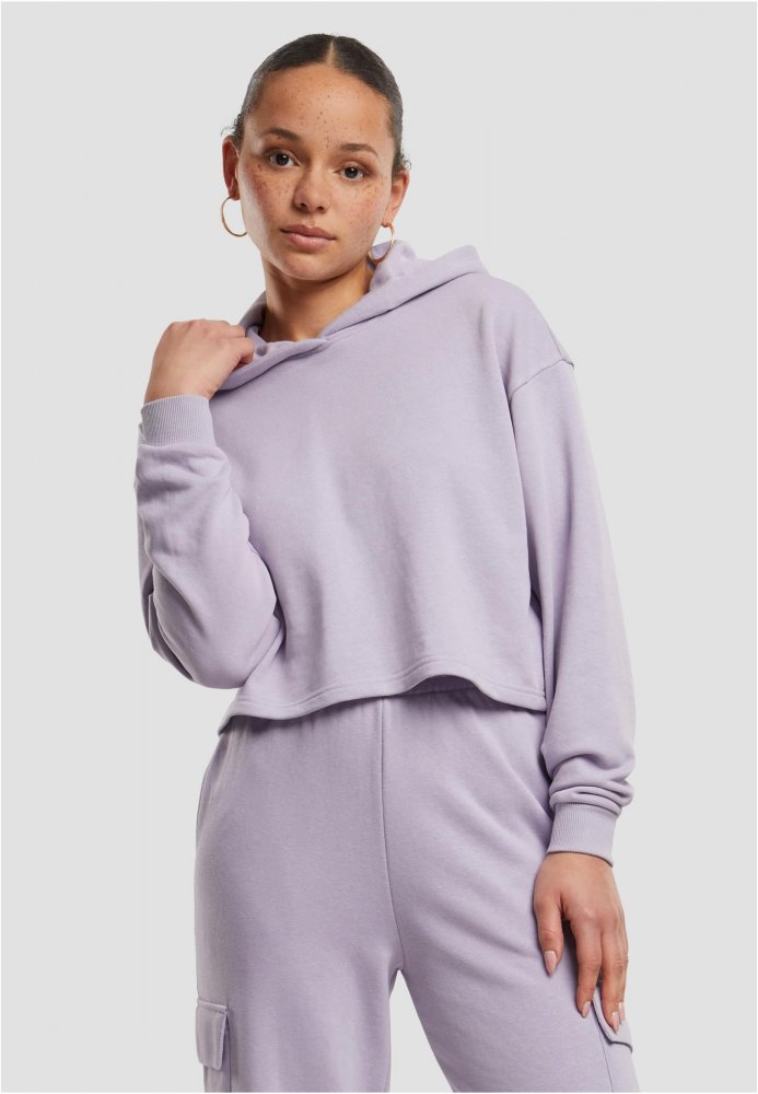 Ladies Oversized Cropped Light Terry Hoodie - dustylilac XS