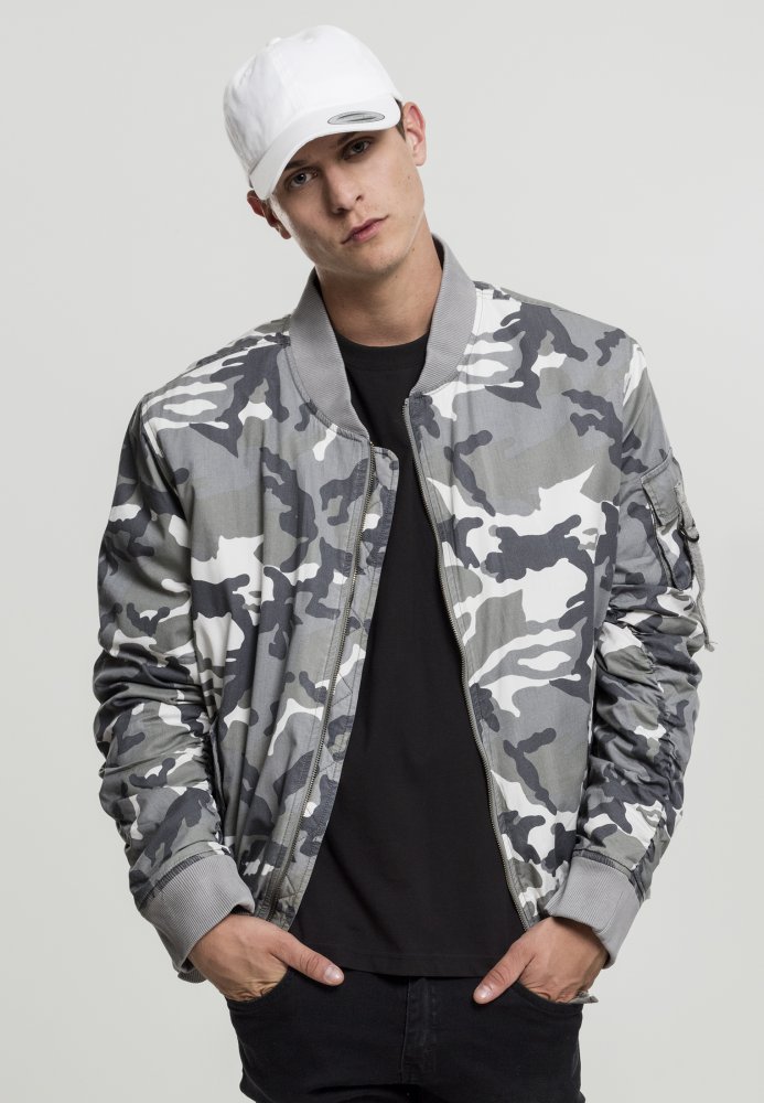 Vintage Camo Cotton Bomber Jacket - snow camo M