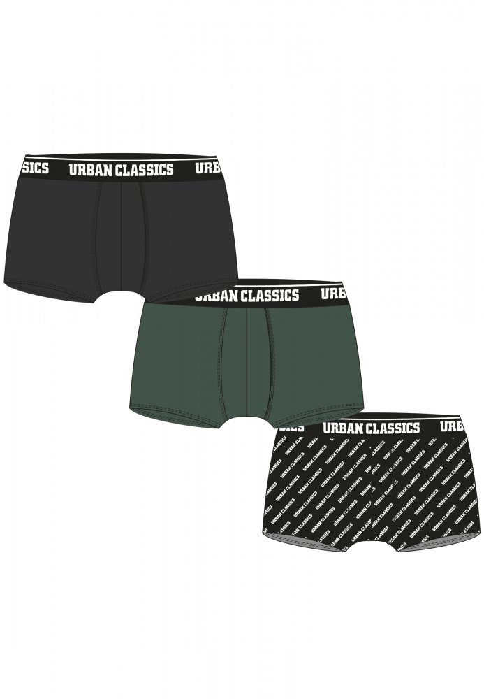 Boxer Shorts 3-Pack - darkgreen+black+branded aop S