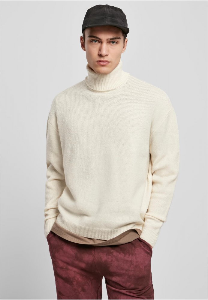 Bílý pánský svetr Urban Classics Oversized Roll Neck Sweater 5XL
