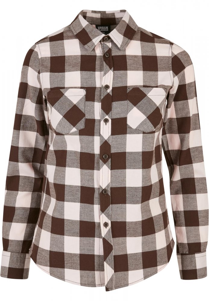 Ladies Turnup Checked Flanell Shirt - pink/brown M