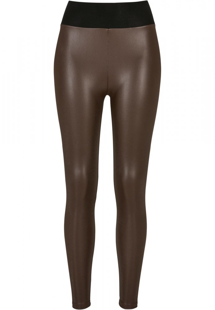 Ladies Faux Leather High Waist Leggings - brown XS
