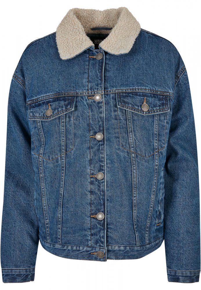 Ladies Oversized Sherpa Denim Jacket - clearblue washed S