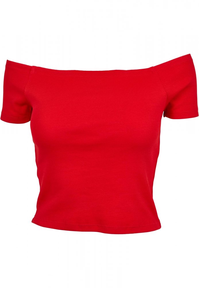 Ladies Off Shoulder Rib Tee - fire red XS
