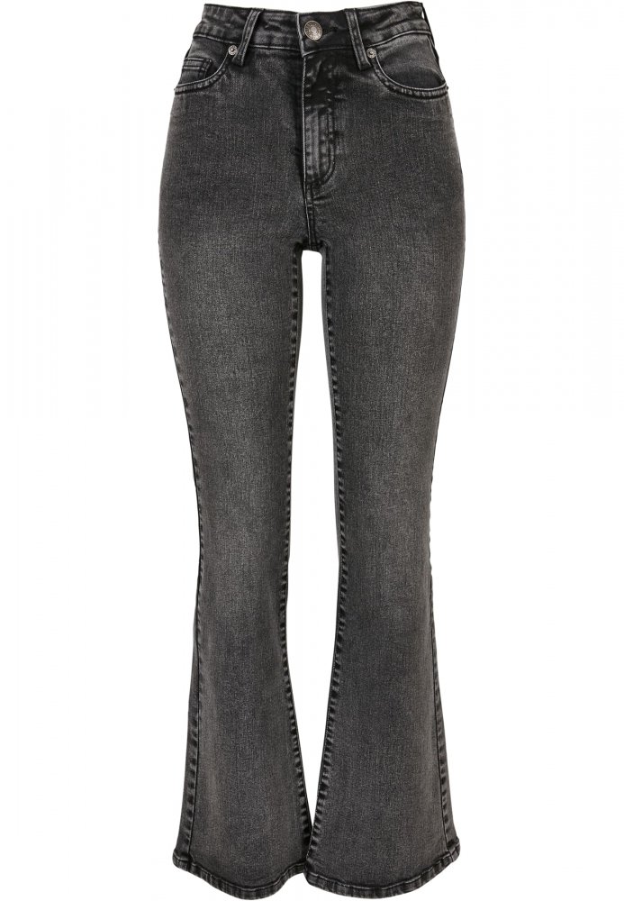 Dámské jeansy Urban Classics Ladies High Waist Flared Denim Pants - black heavy washed 28