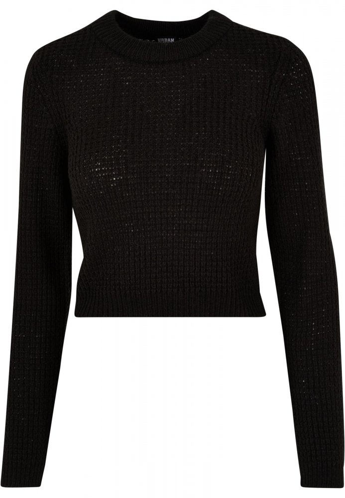Ladies Short Waffle Sweater - black L