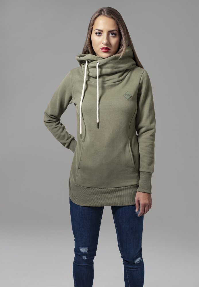 Ladies Long Logopatch Hoody - olive XS