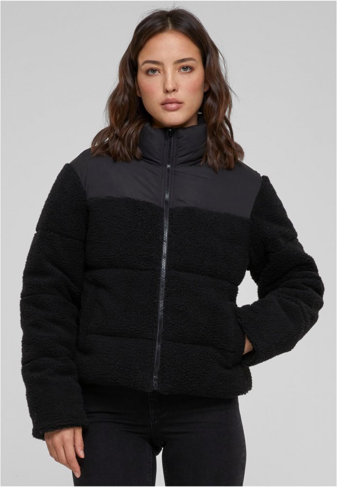 Ladies Short Sherpa Mix Puffer Jacket - black/black S