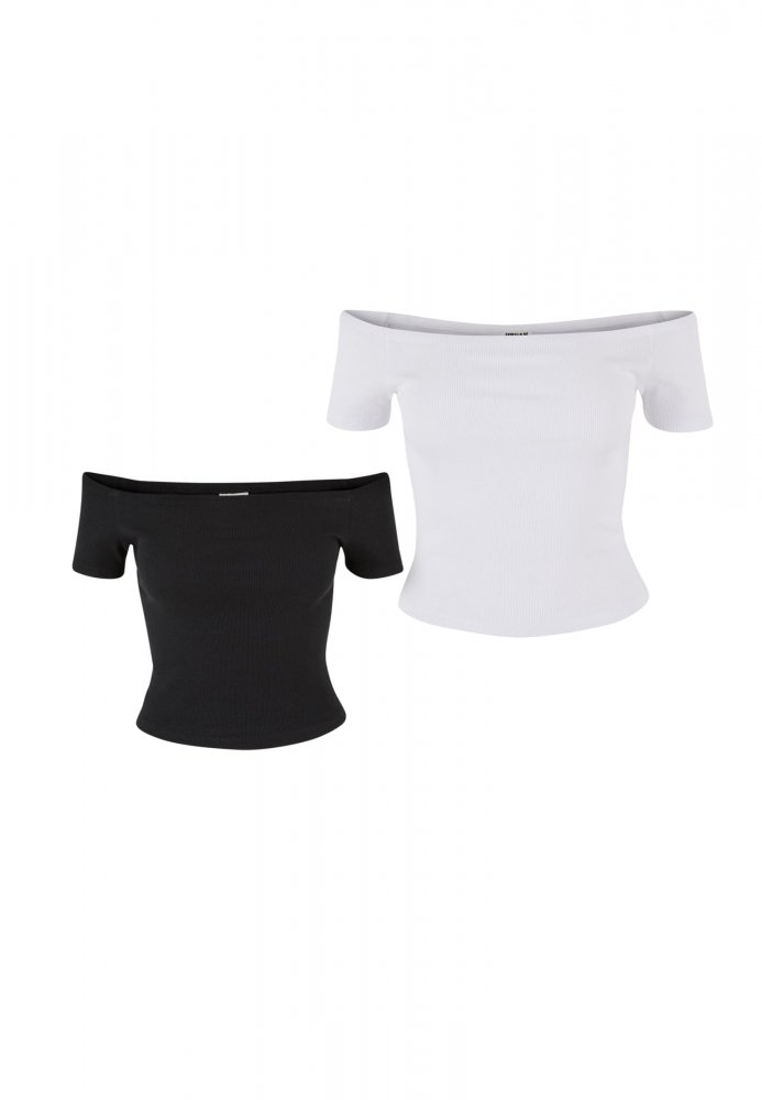 Ladies Organic Off Shoulder Rib Tee 2-Pack - black+white XL