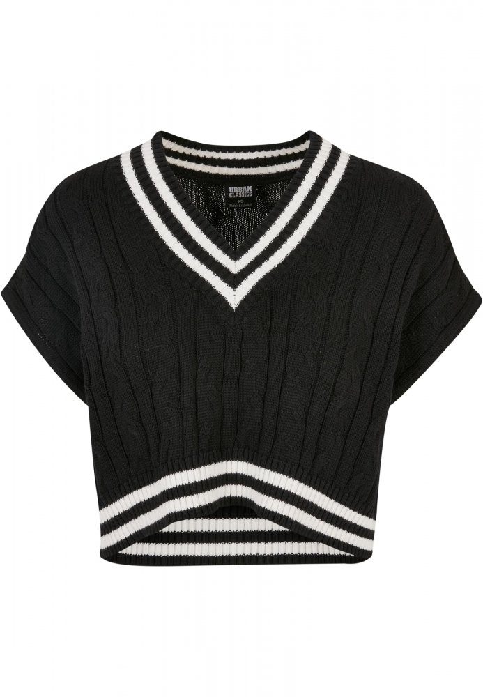 Ladies Cropped Knit College Slipover - black XS