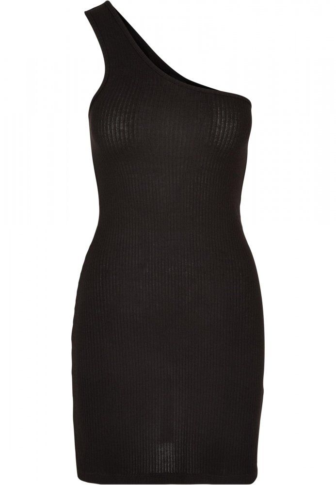 Ladies Rib One Shoulder Dress - black XS
