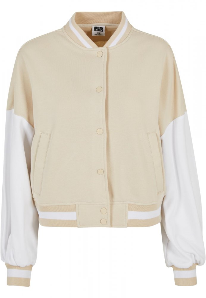 Ladies Oversized 2 Tone College Terry Jacket - softseagrass/white S