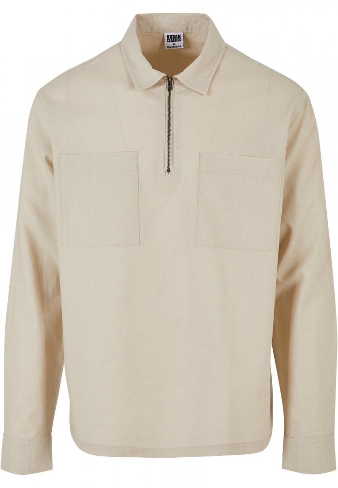 Cotton Linen Half Zip Shirt - softseagrass XL