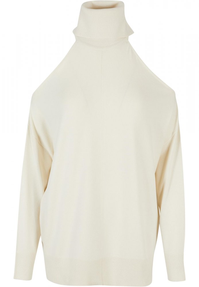 Ladies Cold Shoulder Turtelneck Sweater - whitesand XXL