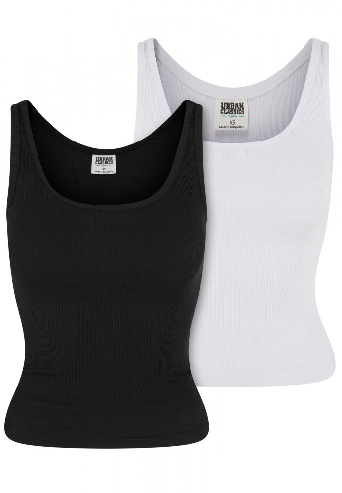 Ladies Organic Basic Rib Top 2-Pack - black+white 4XL