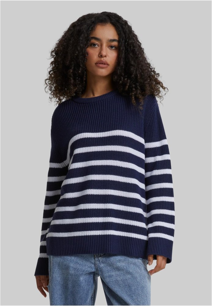 Ladies Rib Striped Sweater - navy/white 4XL