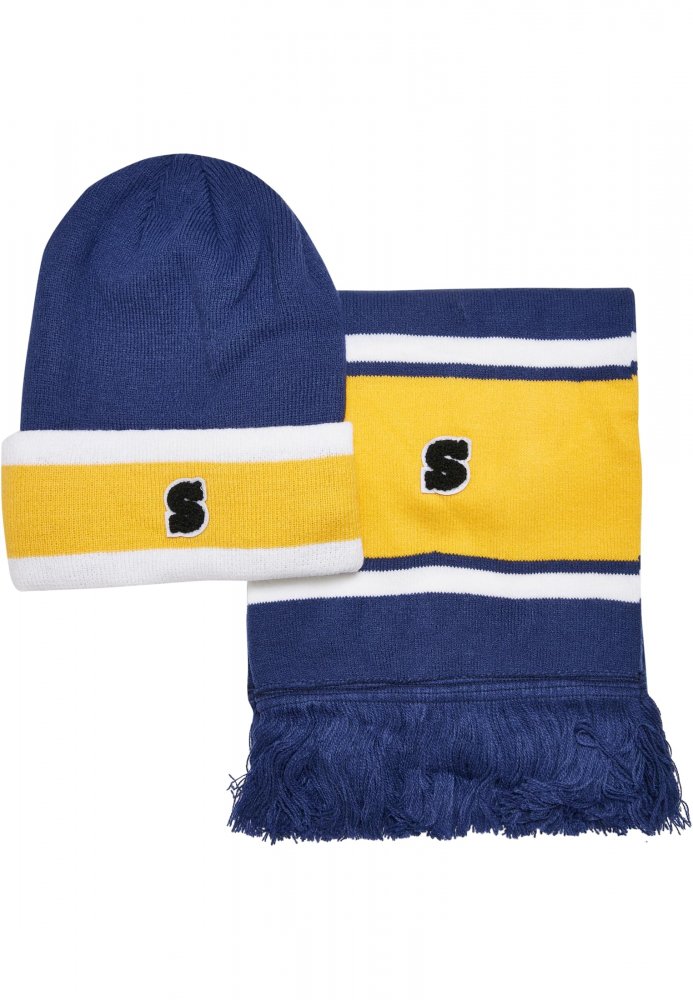 College Team Package Beanie and Scarf - spaceblue/californiayellow/wht