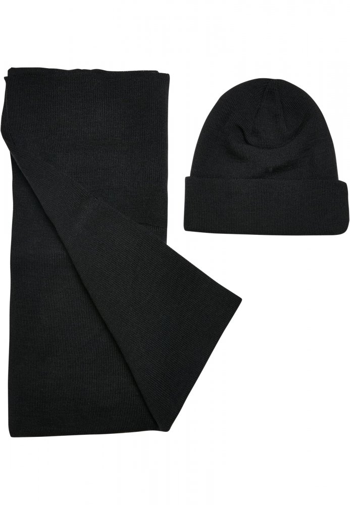 Recycled Basic Beanie and Scarf Set - black