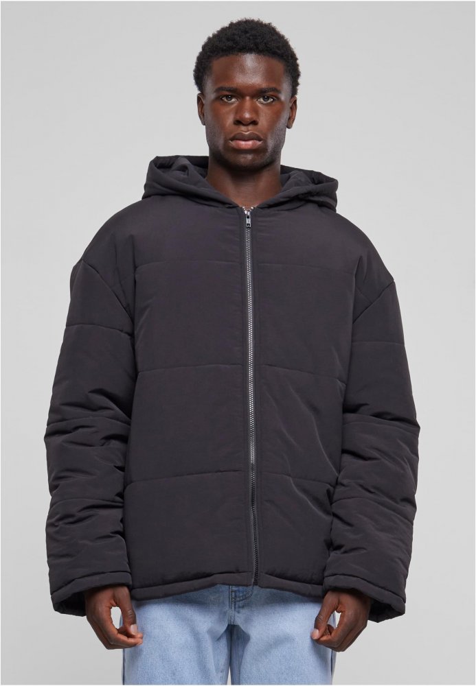 Hooded Block Puffer Jacket - black XL