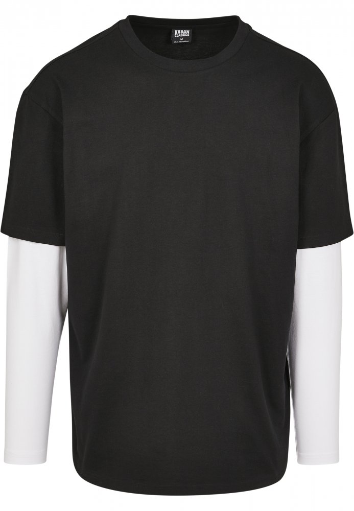 Pánské tričko Urban Classics Oversized Shaped Double Layer LS - černé, bílé XXL