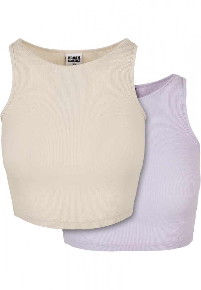 Ladies Cropped Rib Top 2-Pack - softseagrass+lilac L
