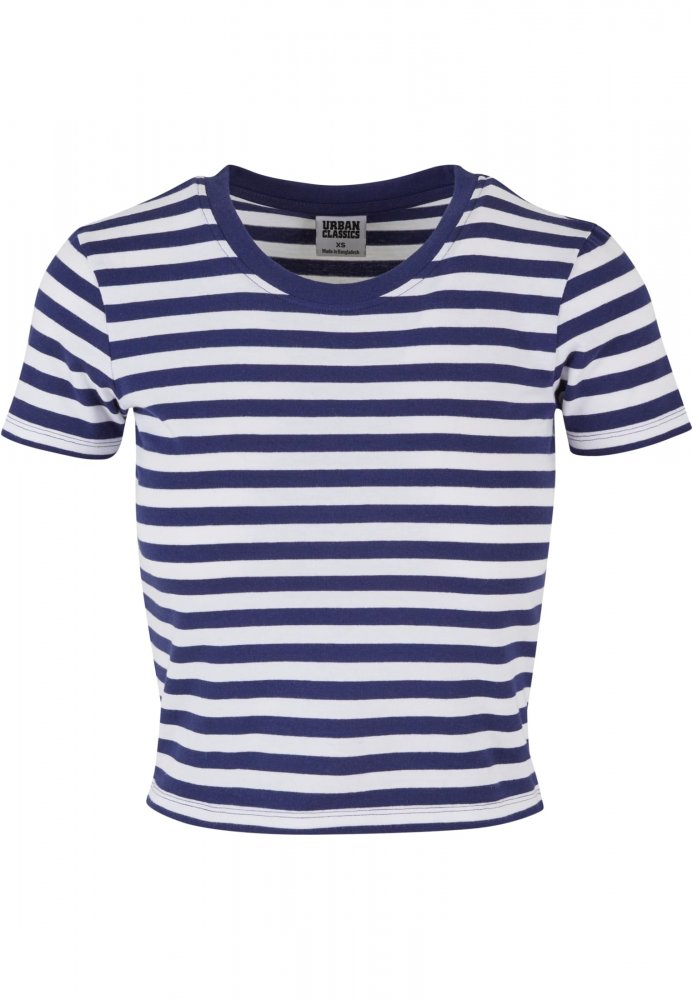 Ladies Short Striped Tee - white/darkblue 5XL