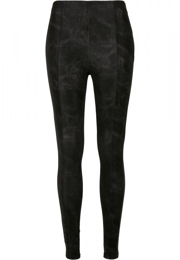 Ladies Washed Faux Leather Pants - black 5XL