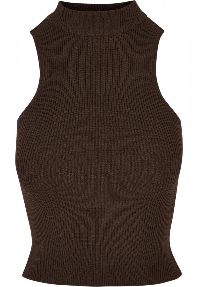 Ladies Short Rib Knit Turtleneck Top - brown XS